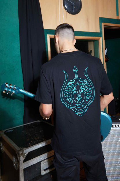 Embroidered Shirt With Backpiece - Black/Teal